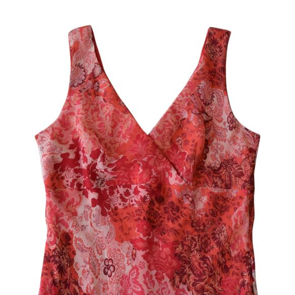 Y2K Red Floral Chiffon Sleeveless V-Neck Midi Dress - Size Medium Large - Picture 2 of 8